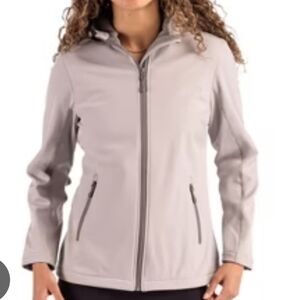 Patagonia Softshell Demitasse Leaf Motif Light Gray Women’s Zip-Up Jacket M